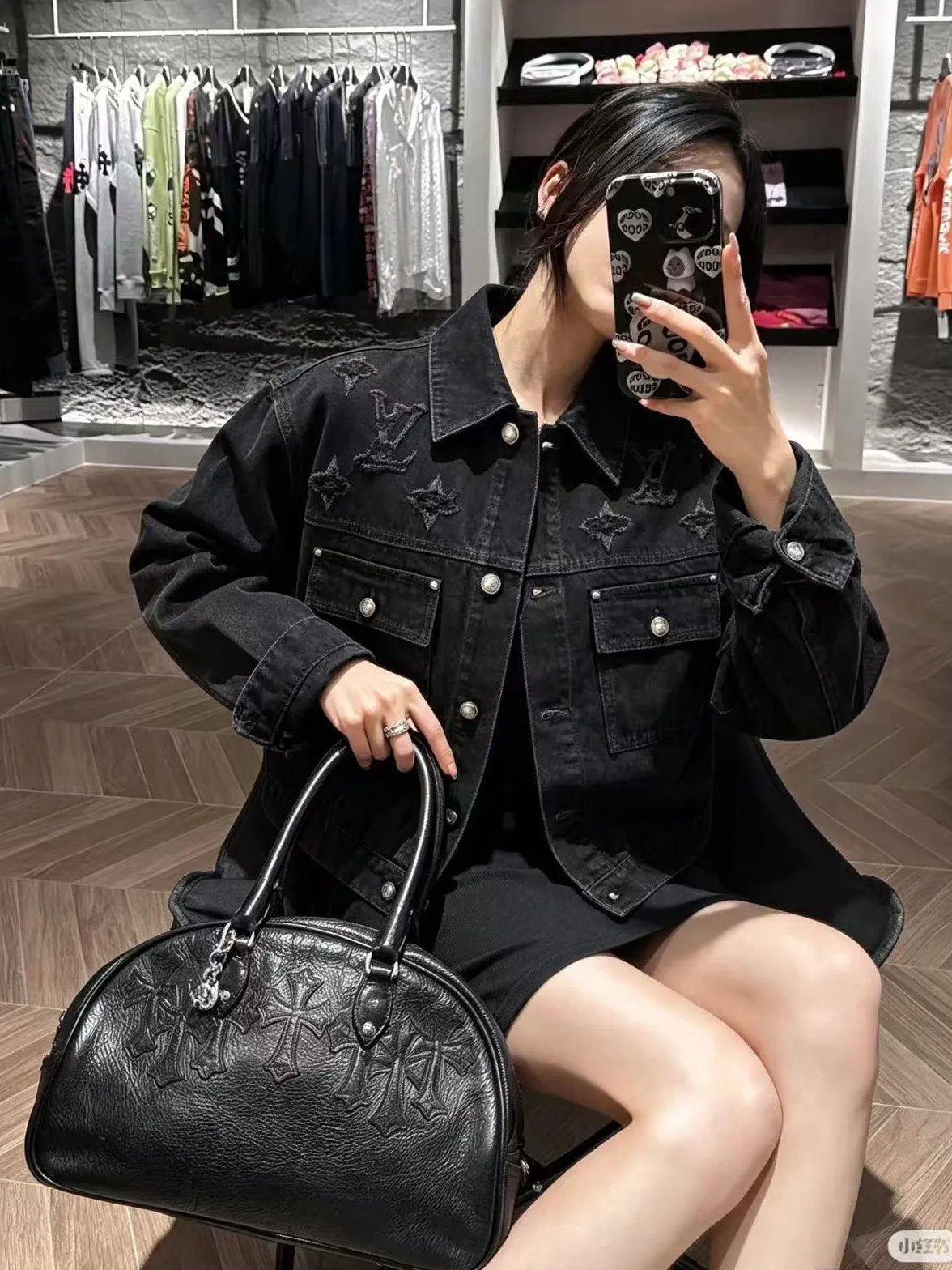 Louis Vuitton 26ss embroidered ripped logo denim jacket